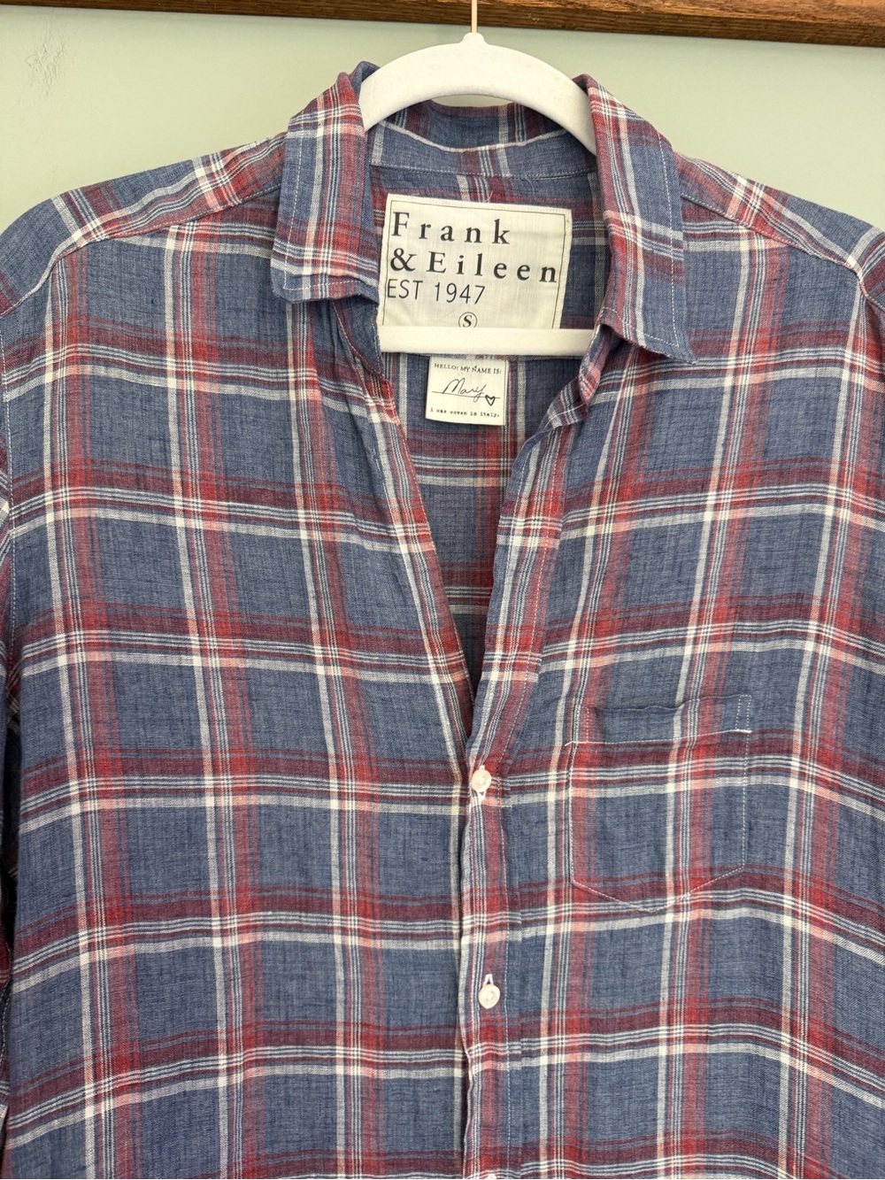 Frank & Eileen "Mary" 100% Linen Red White Blue Plaid‎ Button Front Shirt Dress - Picture 5 of 16